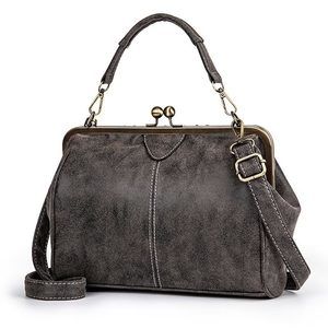 Handbag Leather Shoulder Bag Kiss Lock Top Handle Satchel Purse C >:(